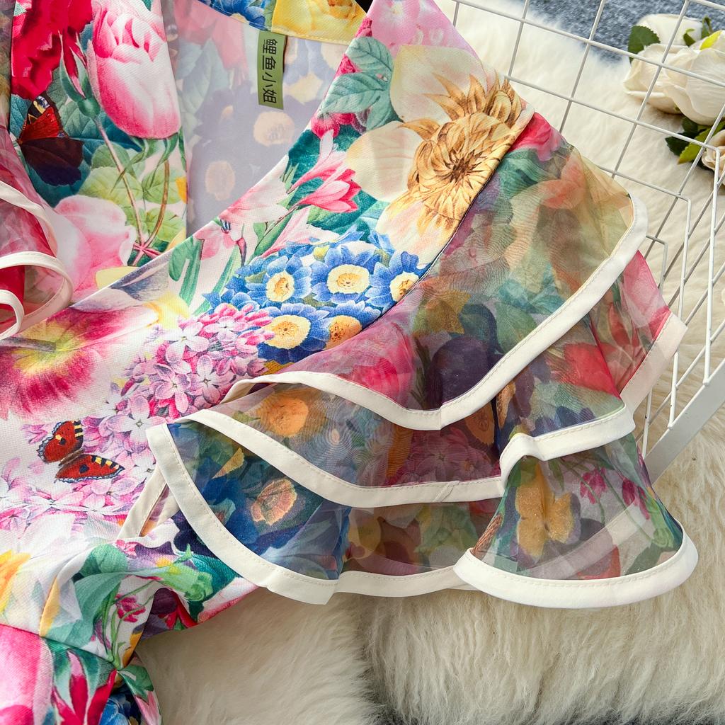 Франция Элегантный Винтаж Дворцовый Вечернее Платье Женщин Сетчатый Принт Пояса Оборками Длинное Вечернее Платье Женщин Повседневная Праздничная Одежда Новинка