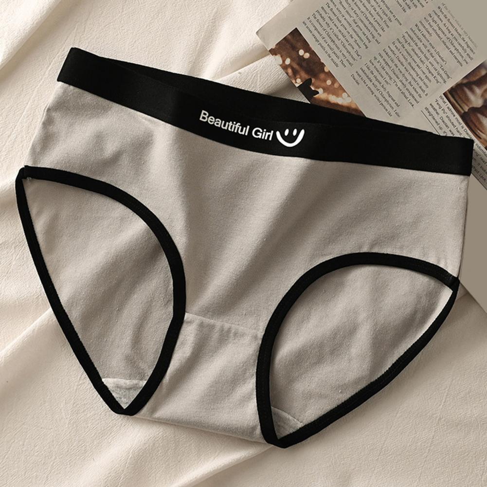 Women Panties Seamless Mid Waist Contrast Color Letter Pattern Elastic Soft Breathable Japanese Style Anti-septic Moisture-wicki