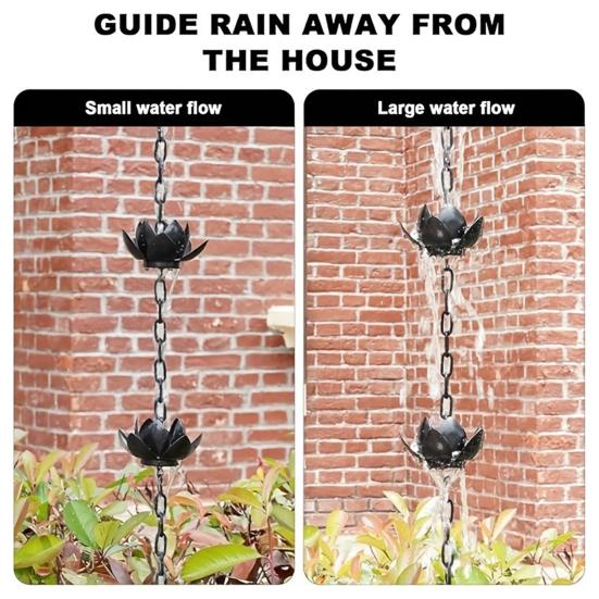 120CM Lotus Rain Chain Heavy Duty Metal Outdoor Garden Hanging Rain Catcher Cups Outside Gutters Downspouts Decorative Rain Chain Replacement