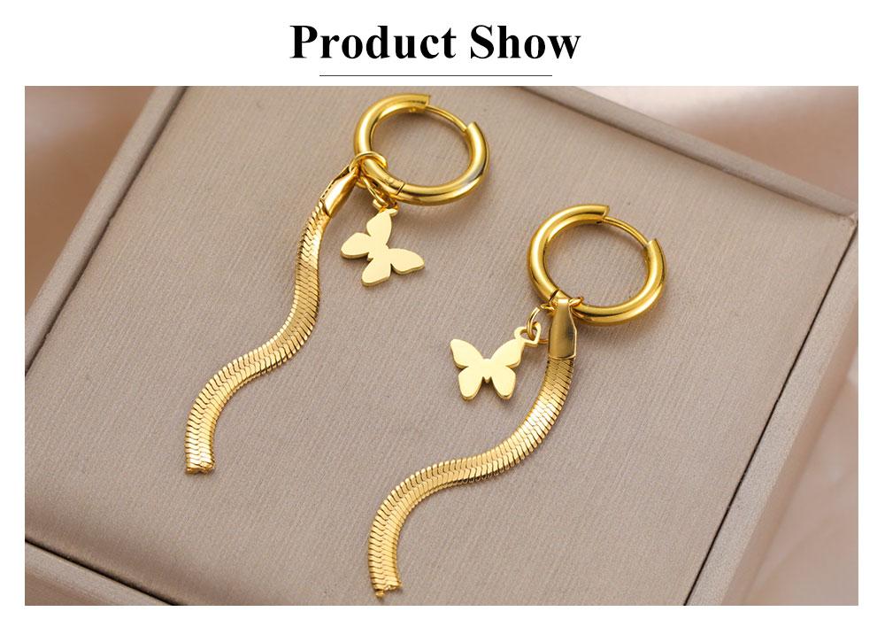 Cazador Stainless Steel Butterfly Charm Snake Chain Tassel Earrings 2026 Women's Jewelry Trendy Mother's Day Gift Wholesale