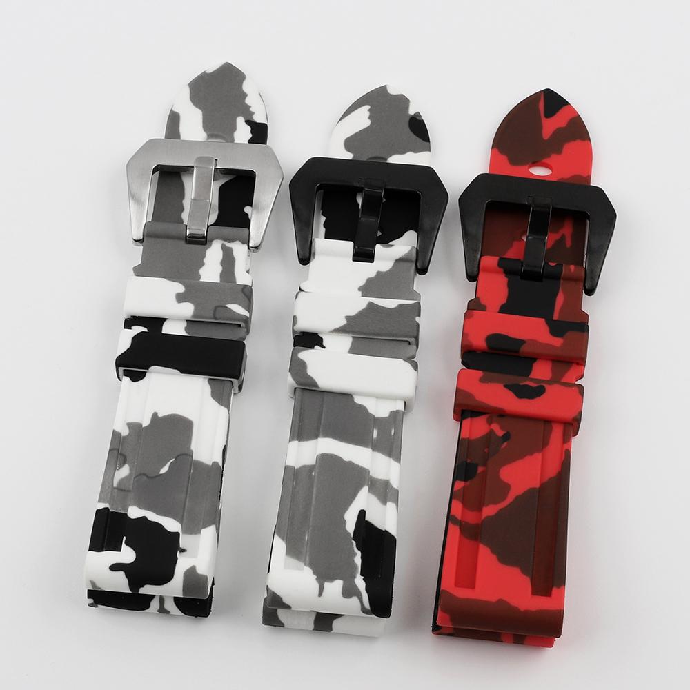 Universal Camouflage Silicone Watch Strap 22mm 24mm 26mm Waterproof Wristband for Men Women Rubber Bracelet Band Accessories