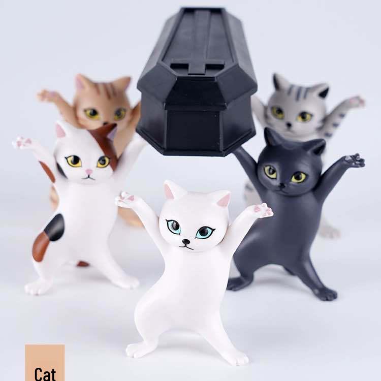 Очаровательная подставка для ручек в японском стиле в виде кошки: Милый дизайн кота, несущего гроб.