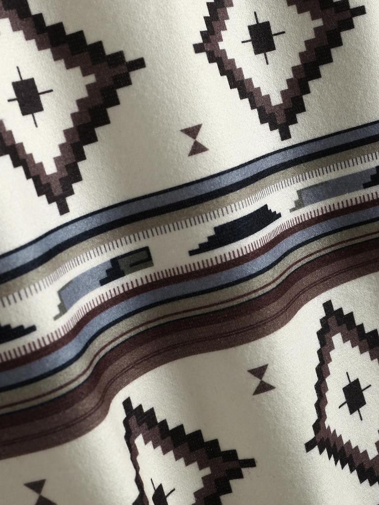 ZAFUL Мужская куртка с отложным воротником и этническим ацтекским принтом на пуговицах