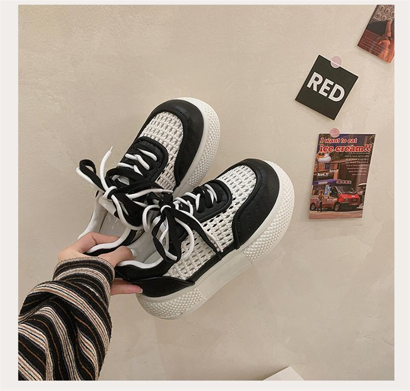 CO2026 Summer Mesh Lace-Up Sponge Cake Thick-Soled White Shoes for Women