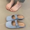 Gentle Fairy Baotou Half Slippers 2025 New French Sweet and Cute Suede Square Head One Pedal Boken Shoes