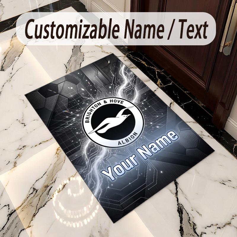 Crystal Velvet Rug Brighton & Hove Albion Football Print Custom Name Text Floor Mat Home Decor