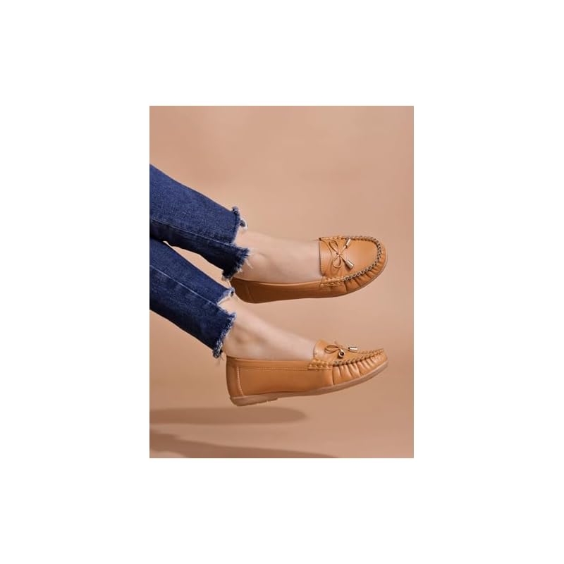 Shoetopia Женские удобные лоферы Коричневые | Мягкие, без шнуровки, повседневные, формальные, на плоской подошве, для офиса, колледжа и путешествий, EU37