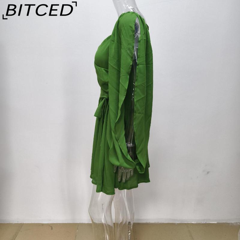 BITCED Весеннее женское однотонное элегантное повседневное платье с длинным рукавом, завязками сзади, облегающего кроя, короткое