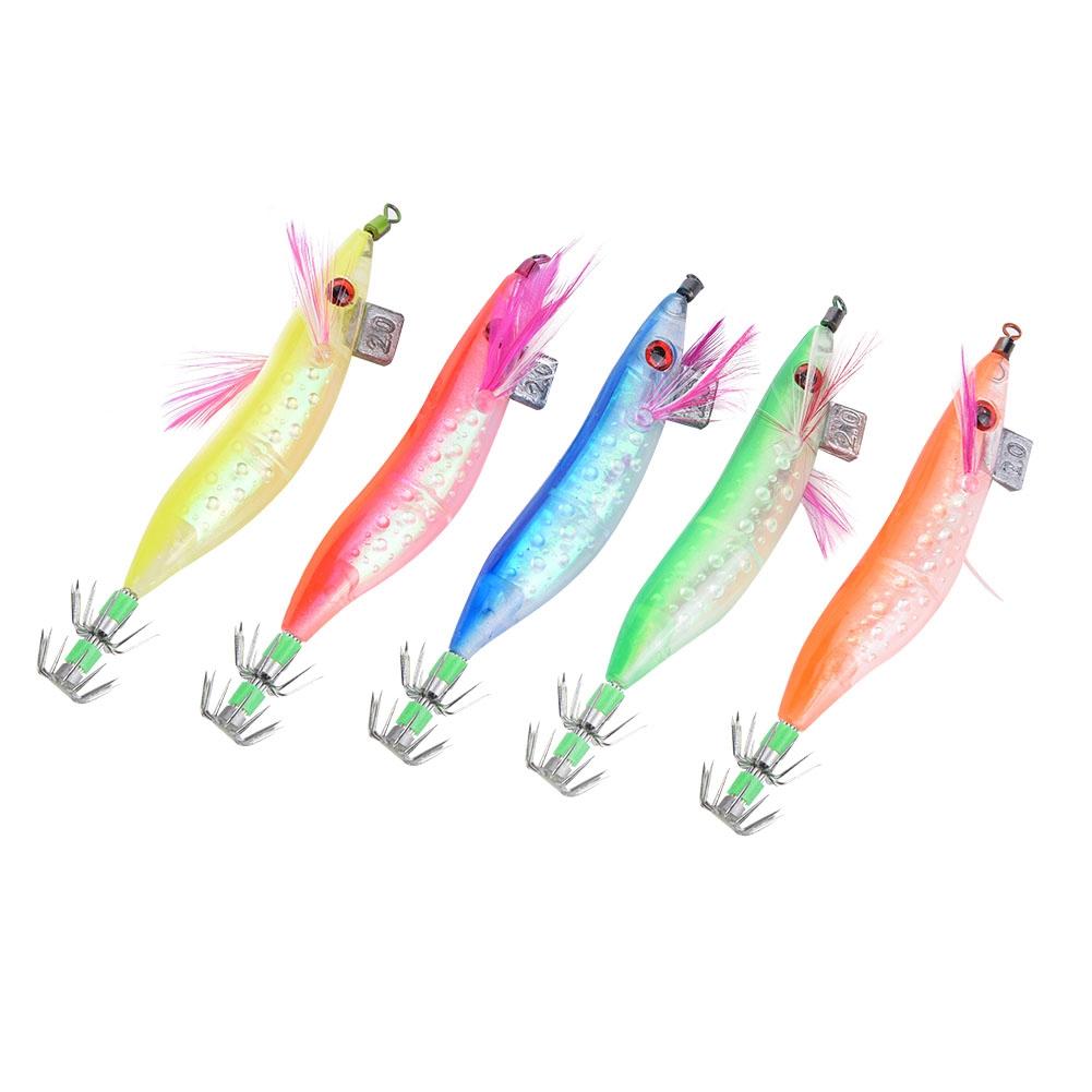 5PCs Artificial Simulation Luminous Fish Squid Jigs Hard Fishing Lures Shrimp Baits Hook