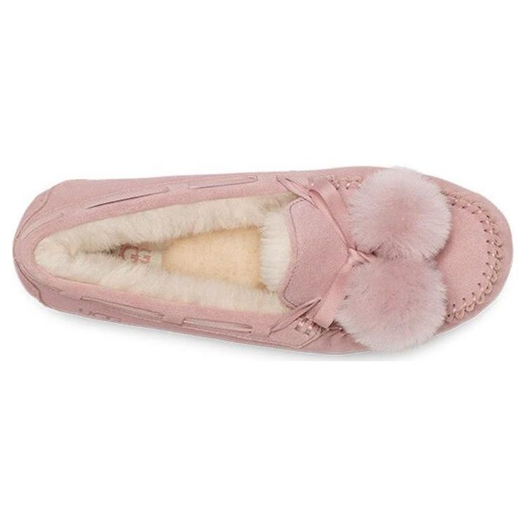 UGG Leather Pom Pom Bow Flat Shoes Women Flats Rose-Gray 1138651-RSGRY