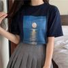 Hirsionsan Loose O-neck Casual Tees Female Retro Oil Painting Print T-shirt Women Fashion Summer Short Sleeve Simple Student Tops