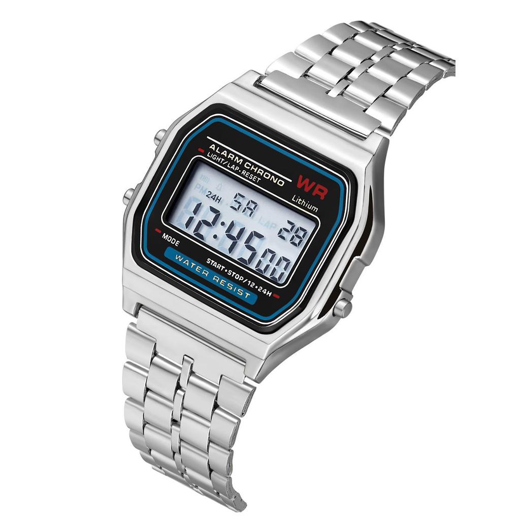 Unisex LED Digital Watch, WR F91W Steel Band, A159 Harajuku Style, Multifunctional Fashion Watch