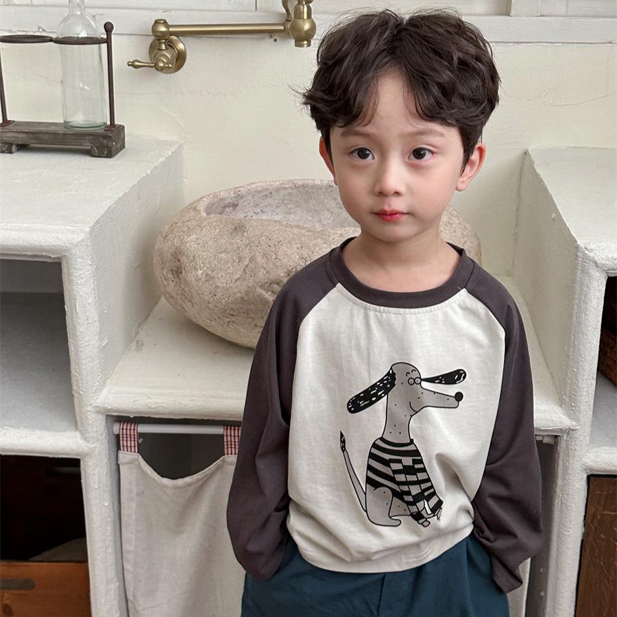 Autumn 2024 Kids' Raglan Sleeve T-shirt with Cartoon Print