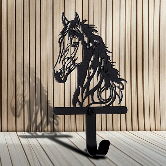 Black Horse Wall Hook Key Hanger with Horse Silhouette Wall Mounted Iron Hook Entryway Organizer