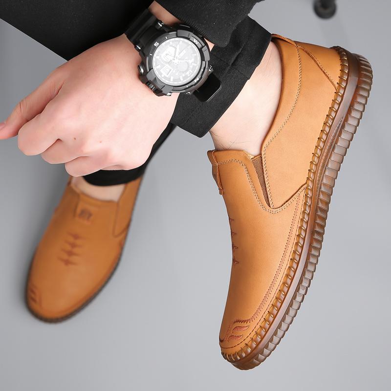 Fashion Men's Walking Loafers Breathable Male Outdoor Casual Shoes Leather Men Office Shoes Slip On Flats Man Versatile Driving Sneakers