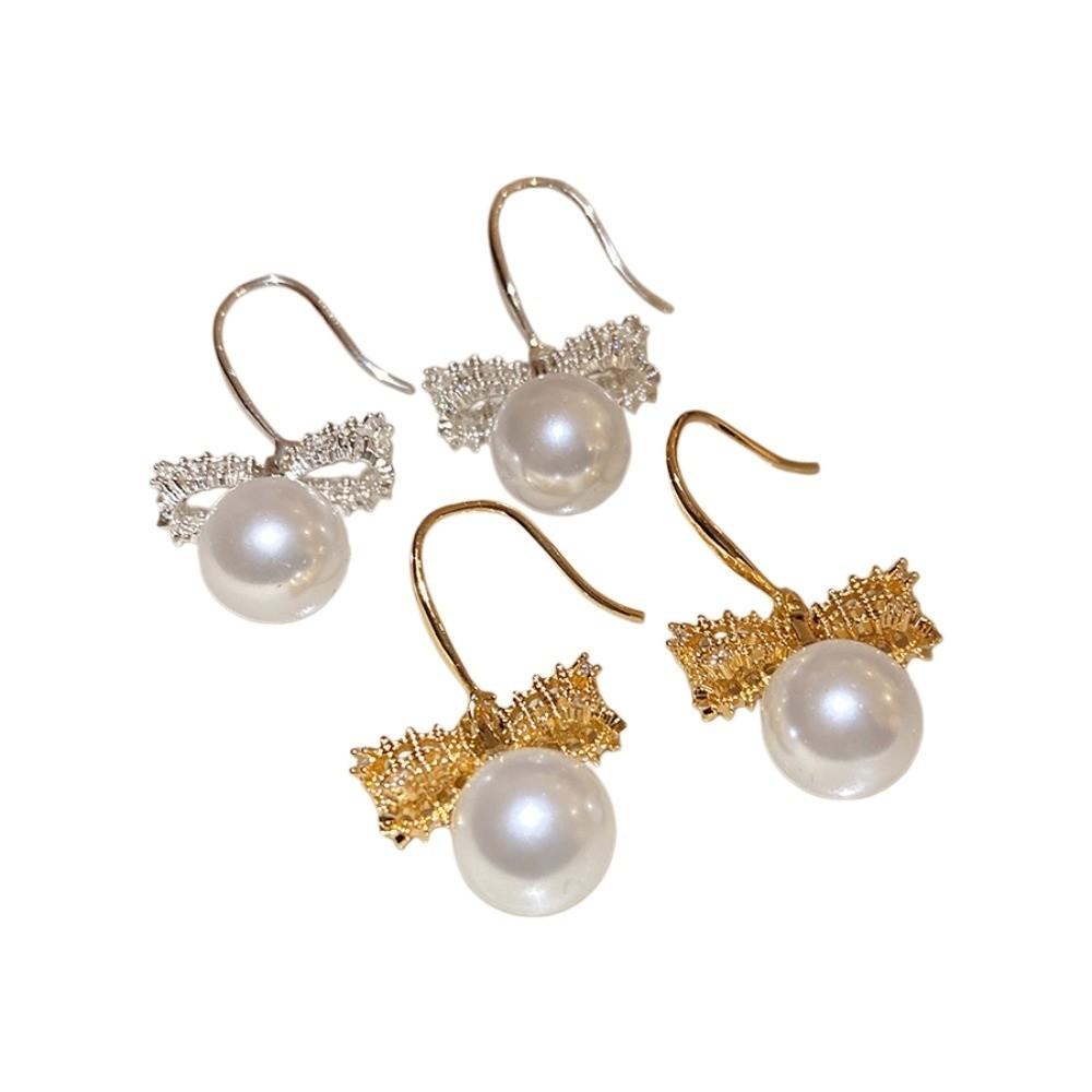 Shell Beads Bow Pearl Long Earrings Wedding Bride Ear Hook Exquisite Drop Earrings Female