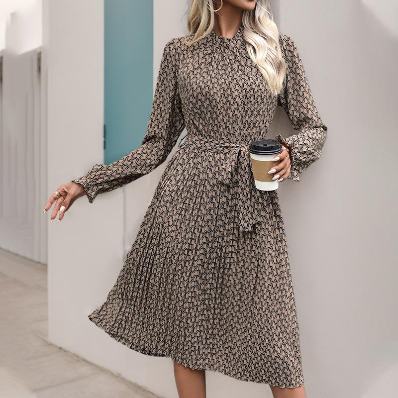 Темперамент и элегантность верхняя одежда осень оборки геометрический принт длинные рукава платья на шнуровке