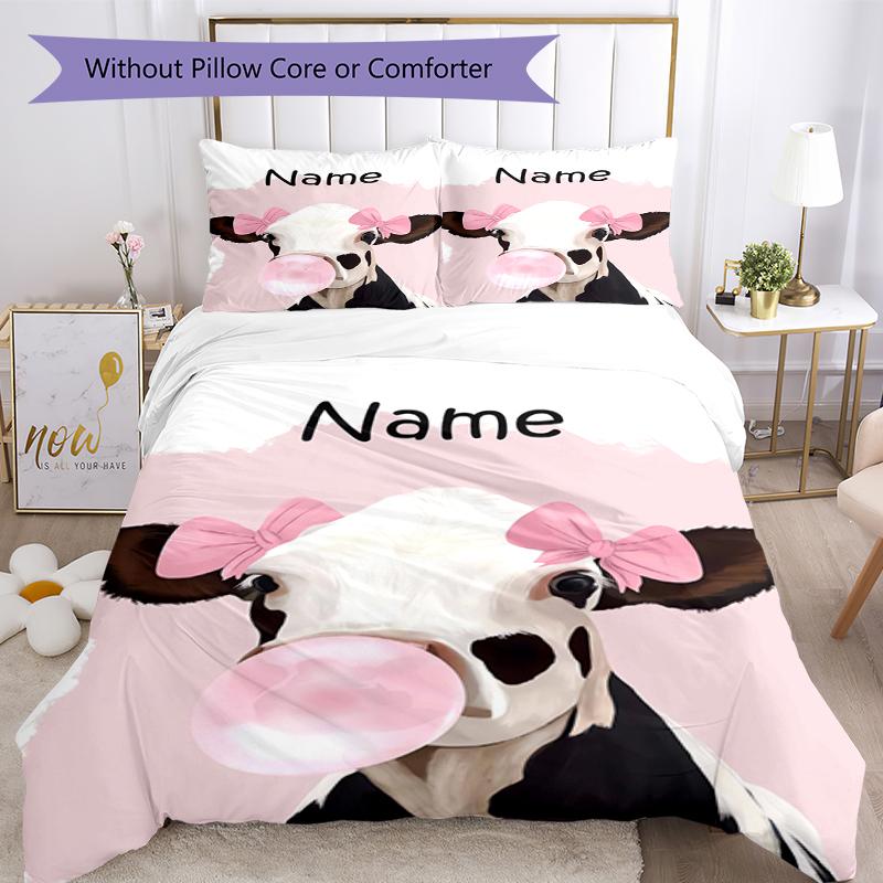 3pcs Custom Name Cow Bedding Set Duvet Cover Closure Includes 1 Duvet Cover & 2 Pillowcases, Soft and Comfortable for All Seasons.