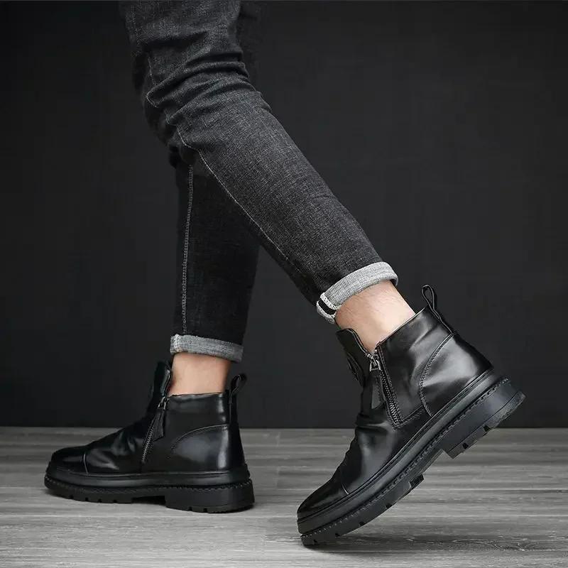 Модные зимние мужские ботинки на молнии, черные, размер 44, удобные, высокого качества, модные, 2025, акция, горячее предложение