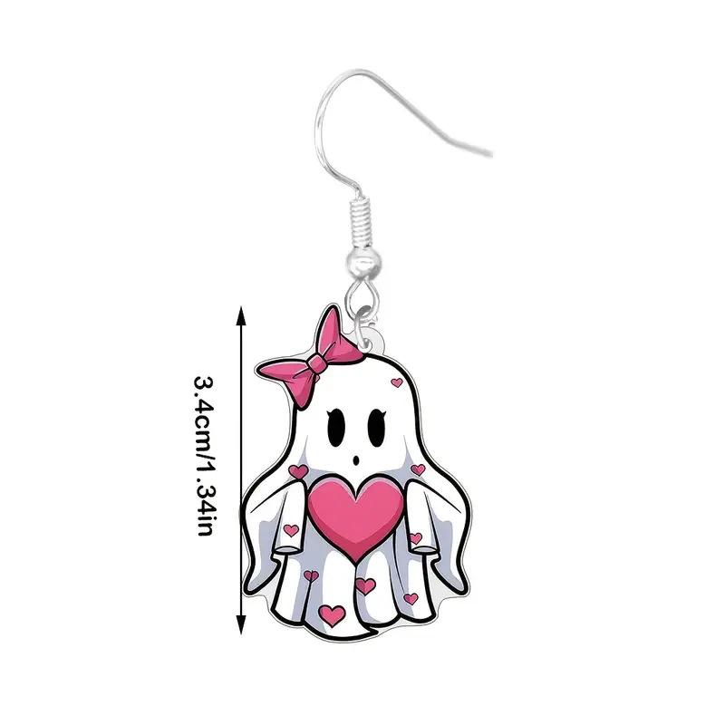 Cross Border Cute Charming Heart Bow Ghost Earrings Valentine's Day Acrylic Halloween Ghost Earrings