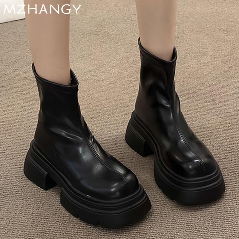 Массивные женские ботильоны, модные дизайнерские кожаные туфли на среднем каблуке для женщин, зимняя новая тенденция 2024 года, прогулочное платье в готическом стиле Botas Mujer