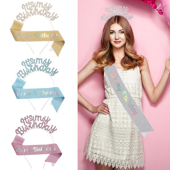 2 шт./компл., женская корона с днем ​​рождения, повязка на голову со стразами, набор, диадема на день рождения, для вечеринок для девочек