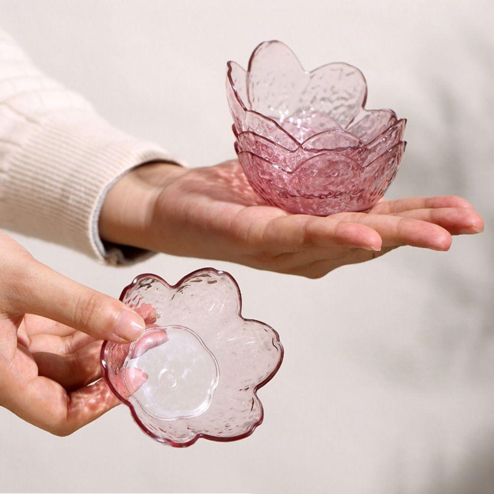 8pcs Transparent Cherry Blossom Sauce Dishes Hammer Pattern Fruit Salad Bowl Ice Cream