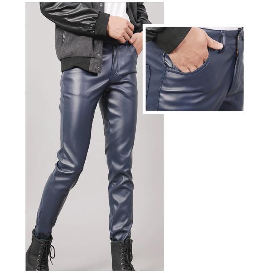Мужские брюки из искусственной кожи средней посадки с гладкой застежкой-молнией на пуговицах