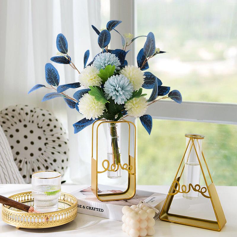 Минималистичная и креативная металлическая железная художественная стеклянная ваза для украшения дома, украшение для рабочего стола для гостиной, гидропонная цветочная композиция
