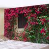 Spring Flowers Wood Fence Tapestry Nature Pink Rose Plant Flower Wall Hanging Garden Window Nature Scenery Tapestry