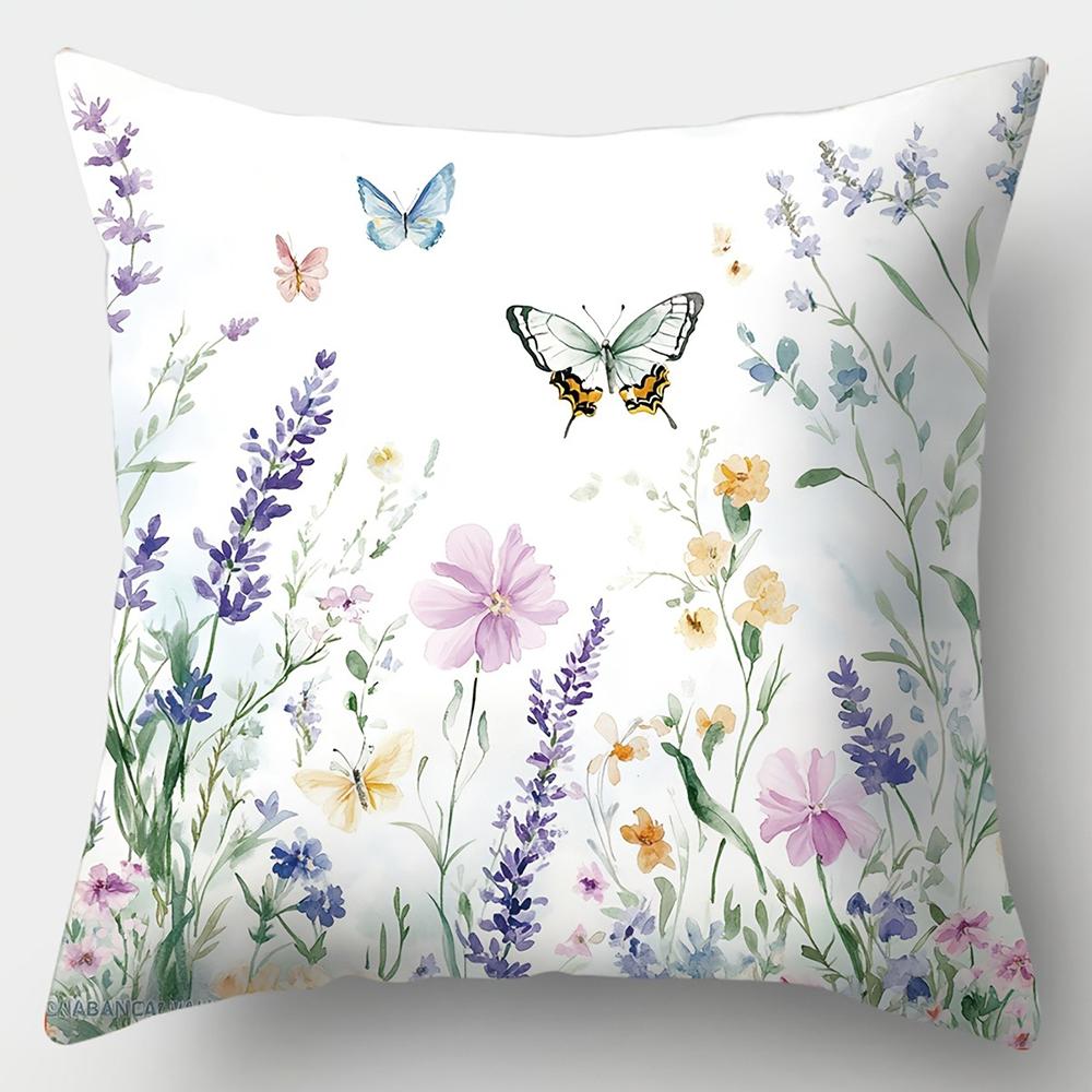 Lavender, Rose, Butterfly Pattern Pillowcasebedroom Sofa Decorative Cushion Cover With Zipper Soft Cushion Cover
