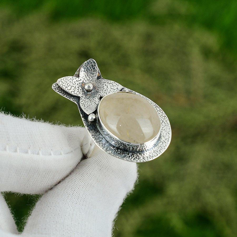 Natural Golden Rutile Gemstone Solitaire Adjustable Ring 925 Silver For Girls