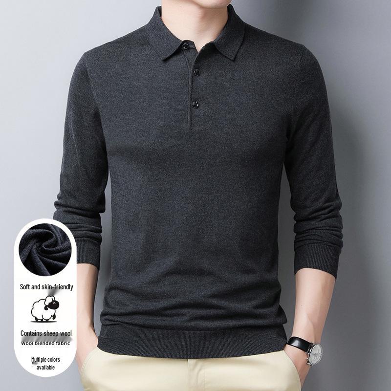 2026 Autumn Men's Solid Color Casual Knit Polo Sweater