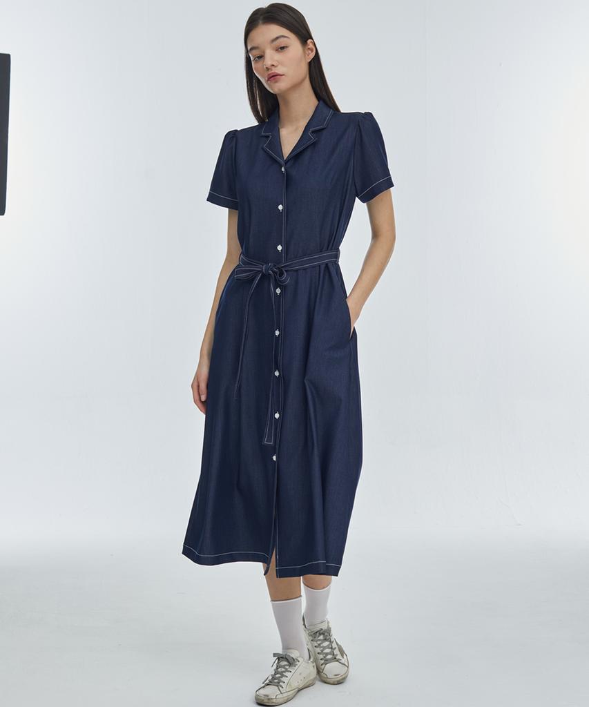 Manavis Seven Stitch Shirt Dress [Dark Blue]