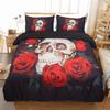 Red Rose Skull Bedding Duvet Cover Set 3D Floral Skull Printed Duvet Cover with Zipper,Soft Microfiber Gothic Decor Bedding Set