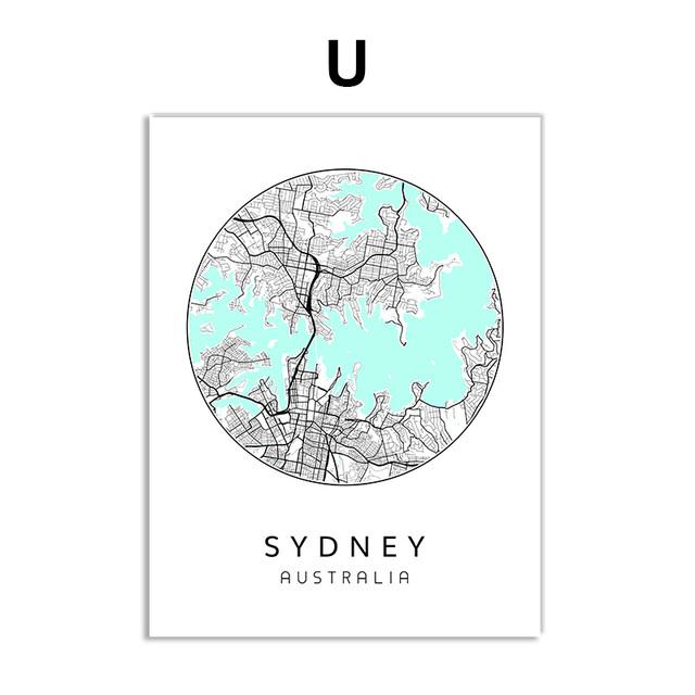 Скандинавский минималистичный холст, картина с картой мира, плакат, Бостен Лэндон, Нью-Йорк, настенное искусство, украшение для дома, комнаты, цитаты, без рамки