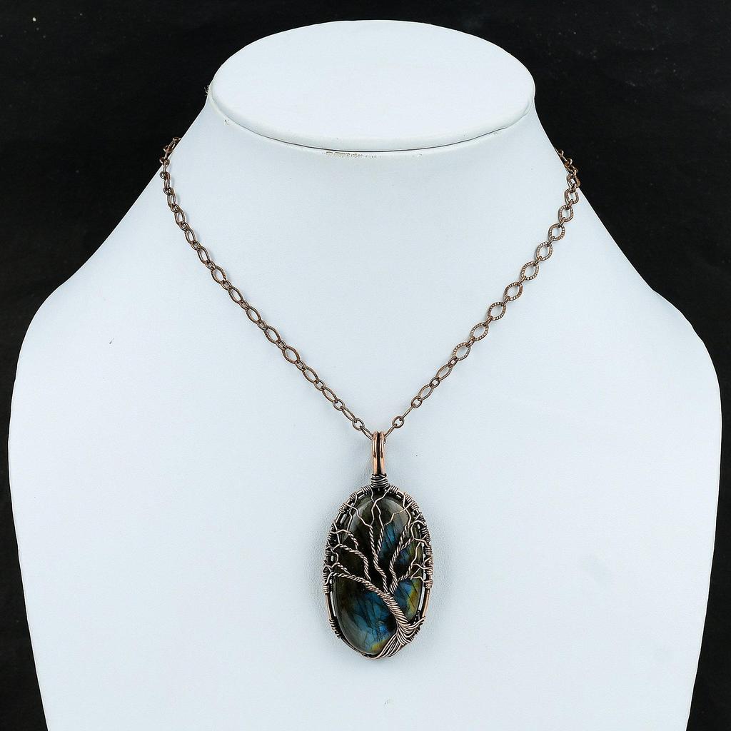 Tree Of Life Labradorite Pendant Copper Wire Wrapped Pendant Handmade Gemstone Pendant Designer Copper Jewelry Tree Of Life Jewelry For Gift
