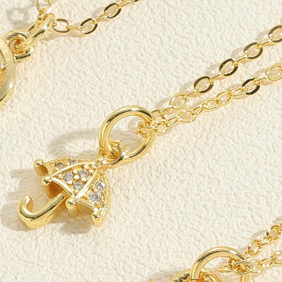 1116 New Fashion Women Temperament Zircon Inlaid Butterfly Flower Umbrella Oil Drip Lock Pendant Clavicle Chain Necklace Jewelry