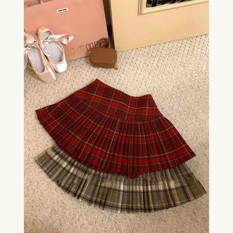 Woolen High-Waist A-Line Pleated Skirt for Women - Autumn/Winter College Style, Anti-Exposure, Short Length