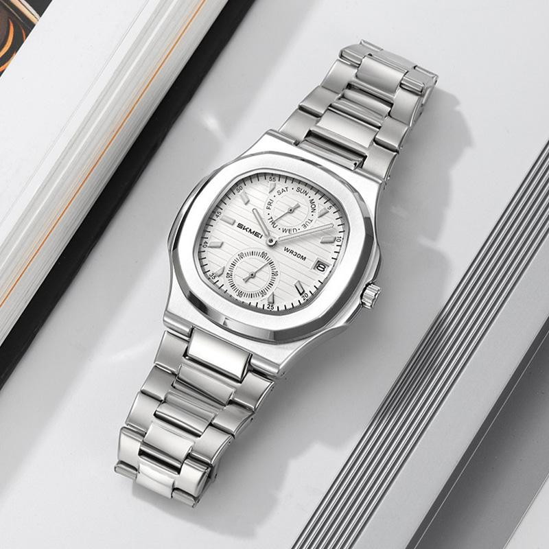 Мужские часы Week Date Quartz Wristwatch Business Men Watch Stainless Steel Waterproof Luminous