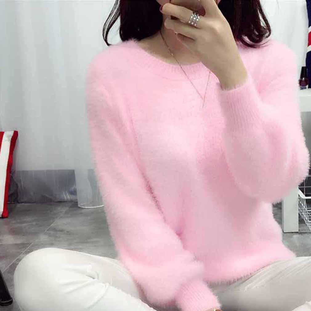 Осень и зима, новая корейская версия свитера для студенток, однотонный тонкий свободный женский трикотаж