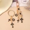 Fashion Gothic Black Cross Keychain Handmade Beaded Key Ring Pendant for Women Girls Handbag Decor DIY Key Chain Jewelry Gift
