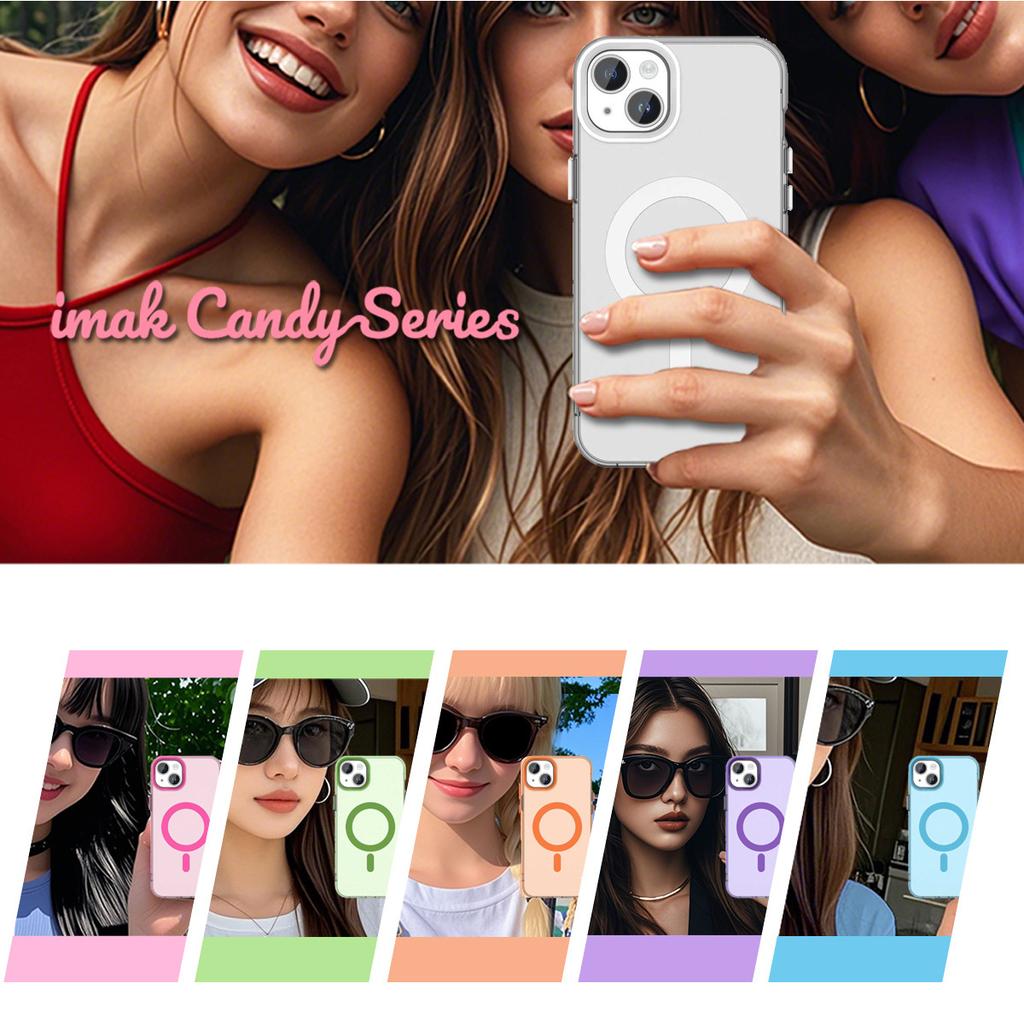 For iPhone 14 Plus Case Compatible with MagSafe Candy Color Anti Drop TPU+PET Back Cover