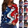 Women's Fashion Slit Hem Independence Day Printed Round Neck Long Sleeve Top