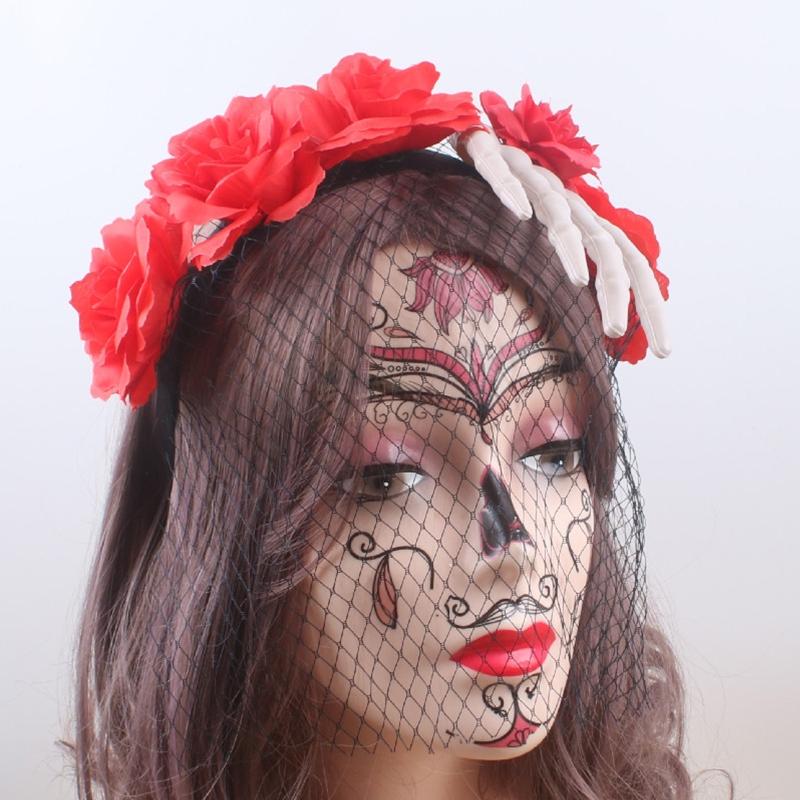 Взрослые Дети Гот Скелет Роза Форма Повязка на Голову Сочетание Цветов Обруч для Волос Прямой Эфир Рождественская Вечеринка Головной Убор