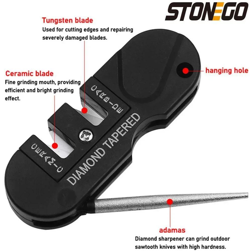 Портативная складная точилка для ножей STONEGO 4-в-1 - керамические карбидные алмазные камни для использования на открытом воздухе и на кухне
