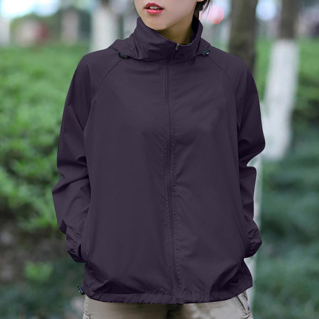 Женская однотонная куртка с капюшоном и длинными рукавами, ветровка, солнцезащитная куртка, спортивная куртка на открытом воздухе