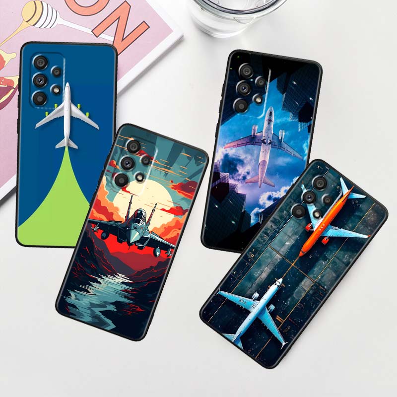 Модный чехол для телефона с рисунком самолета для Samsung A41 A35 A34 A33 A32 A25 A24 A23 A21s A06 A05 A04 A03 Note 10 20 Ultra 5G Черный