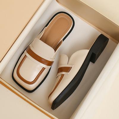 Модные женские мюли контрастных цветов, обувь для босиком, сандалии с квадратным носком и низким каблуком, женские ленивые шлепанцы, тапочки, пляжные шлепанцы