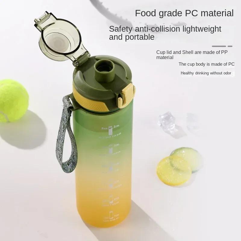 1Liter Large Capacity Sports Water Bottle Gradient Color Drinking Bottles With Scale Outdoor Camping Cycling Hiking Gym Jugs